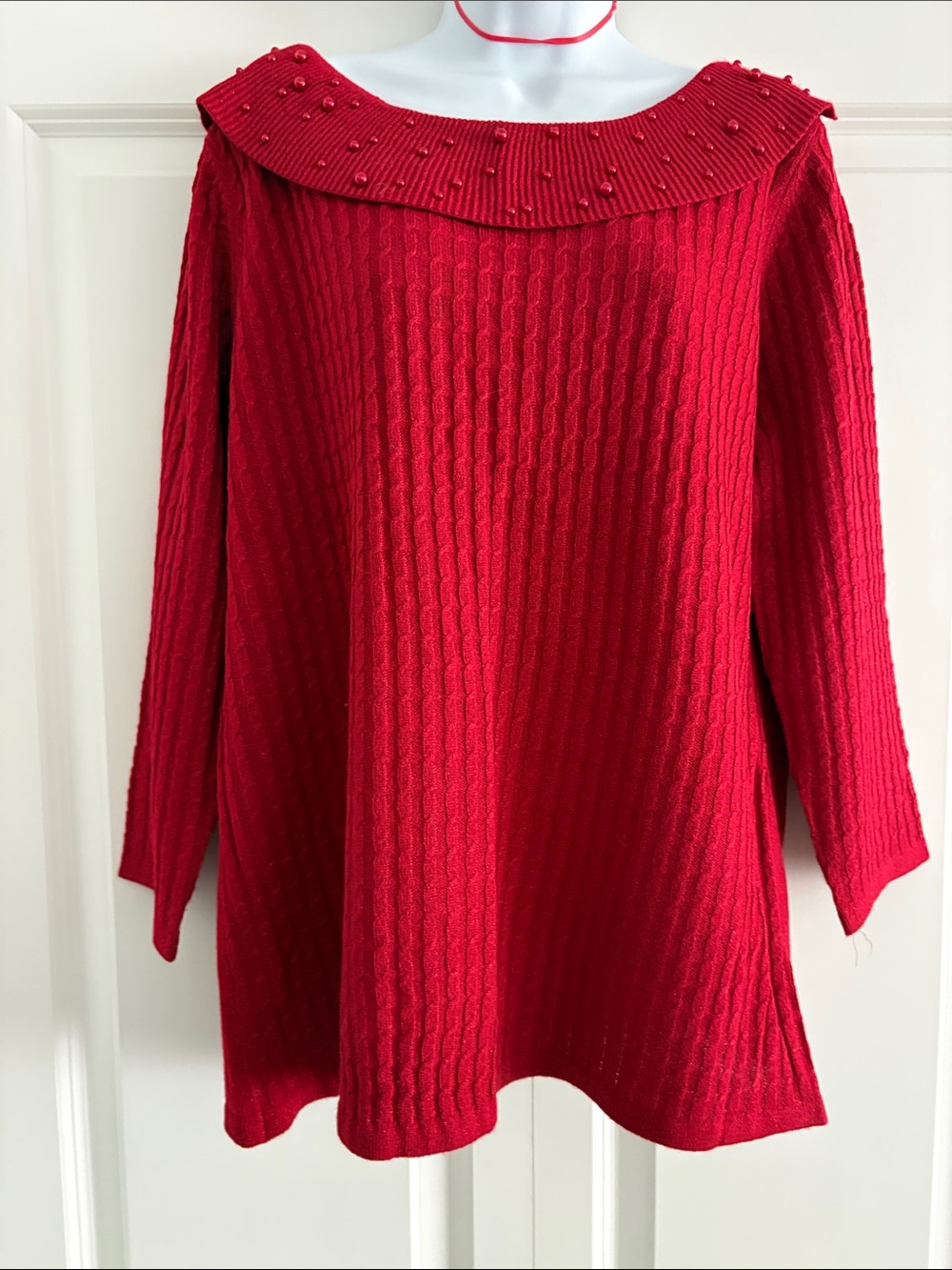 Briggs New York Red Metallic Pearl Collar Sweater Size L
